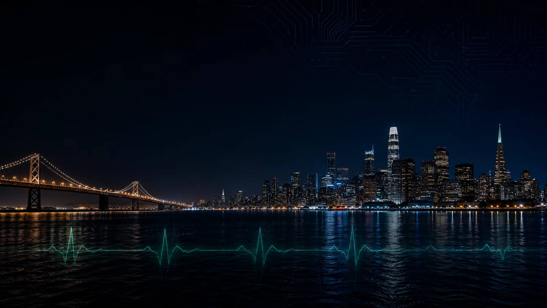 San Francisco Bay at night with city lights, cinematic backdrop